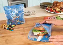 Our new Out to Lunch Sandwich Wrap and Snack Bag are reusable and made of recyclable LDPE #4 plastic!